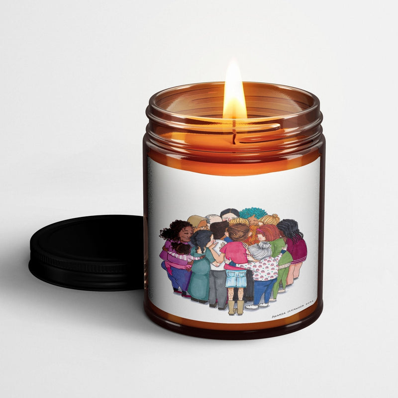 Amanda Oleander Scented Candle in Amber Glass Jar: Group Hug - Candlefy