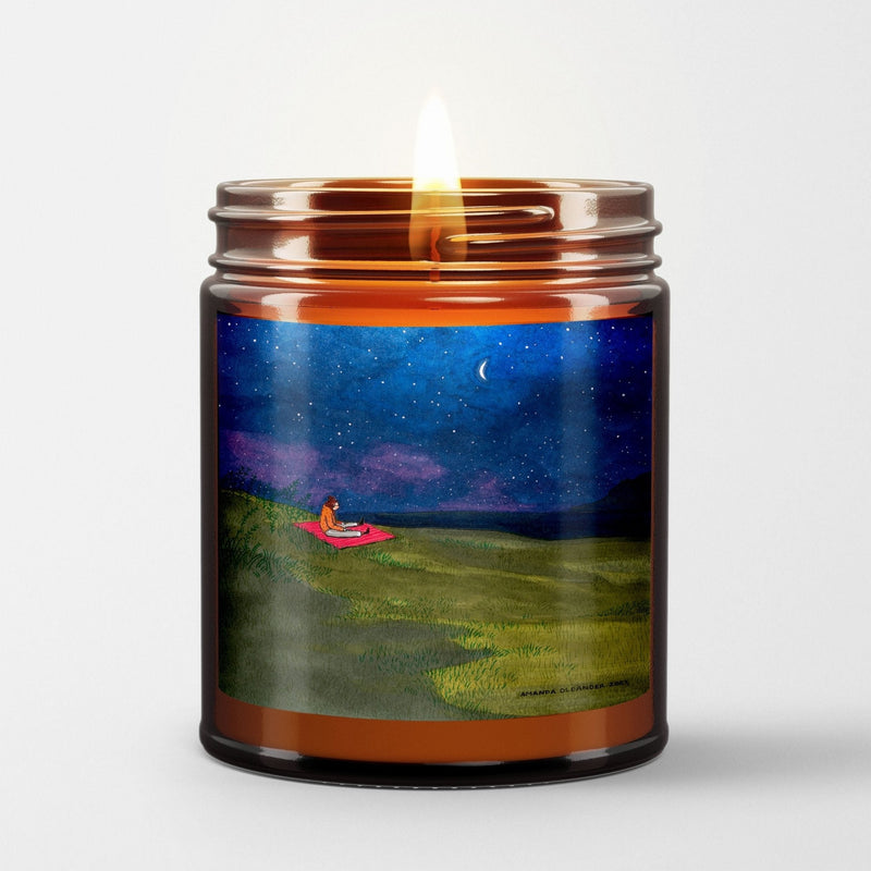 Amanda Oleander Scented Candle in Amber Glass Jar: Slow Down - Candlefy