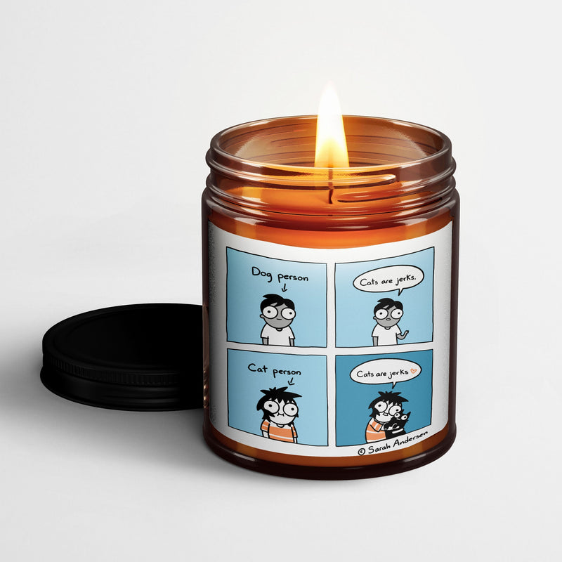 Sarah's Scribbles Scented Candle in Amber Glass Jar | Cats Are Jerks | Sarah Andersen