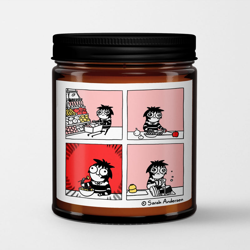 Sarah's Scribbles Scented Candle in Amber Glass Jar | Food Makes Me Happy | Sarah Andersen