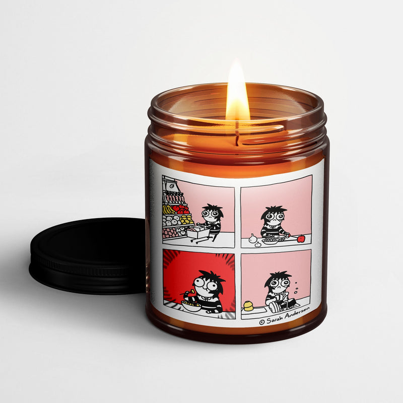 Sarah's Scribbles Scented Candle in Amber Glass Jar | Food Makes Me Happy | Sarah Andersen