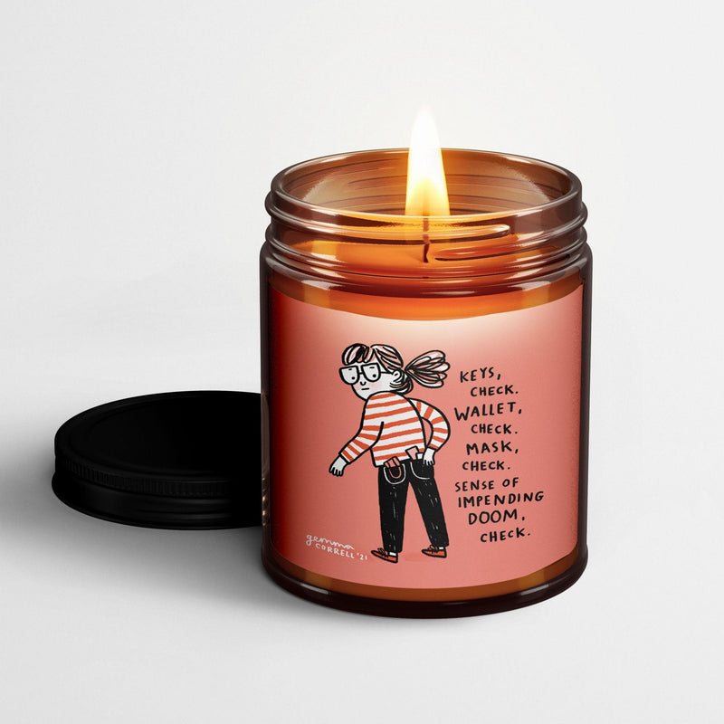 Gemma Correll Scented Candle in Amber Glass Jar: Doom - Candlefy