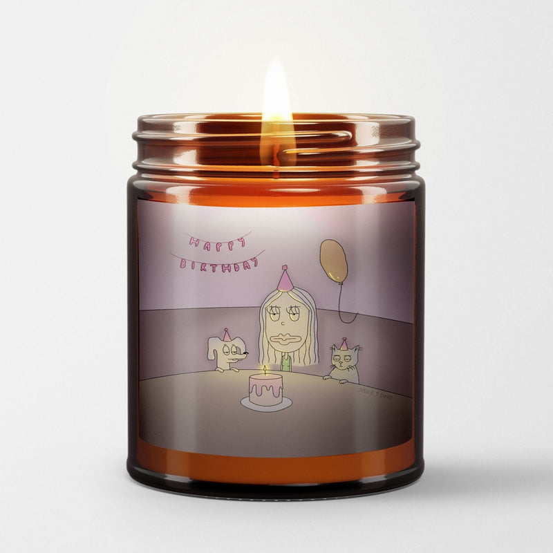 Janky Dood Scented Candle in Amber Glass Jar: Birthday Cake - Candlefy