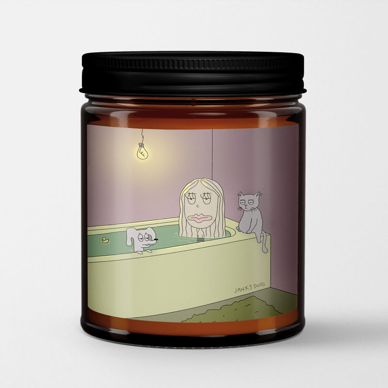 Janky Dood Scented Candle in Amber Glass Jar: I Ran Out of Bubbles - Candlefy