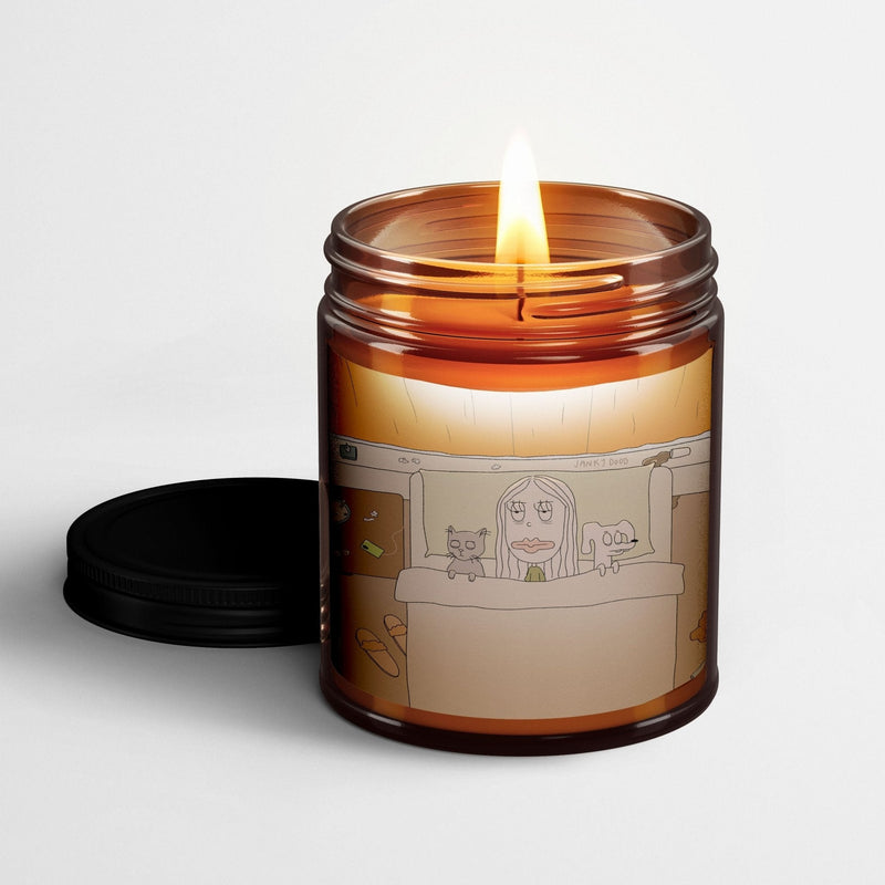 Janky Dood Scented Candle in Amber Glass Jar: The Garbage Truck Woke Me Up - Candlefy