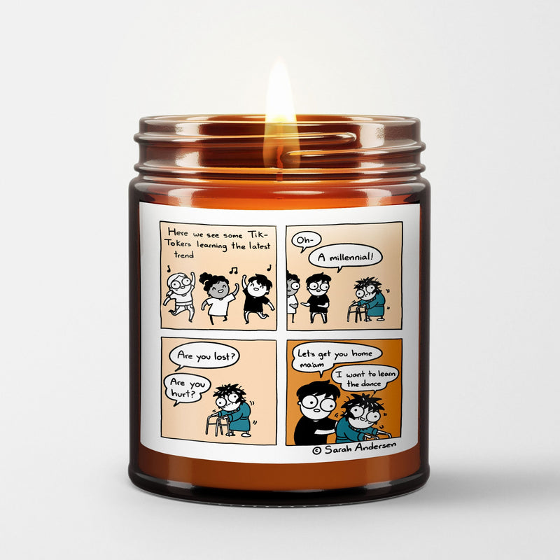 Sarah's Scribbles Scented Candle in Amber Glass Jar | Oh a Millennial | Sarah Andersen