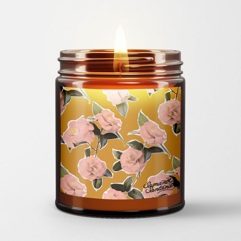 Samantha Santana Scented Candle in Amber Glass Jar: Camellia - Candlefy