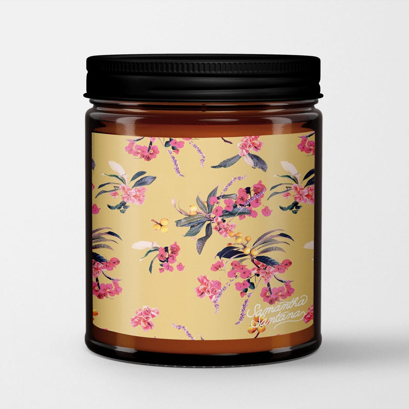 Samantha Santana Scented Candle in Amber Glass Jar: Floral Loquat - Candlefy