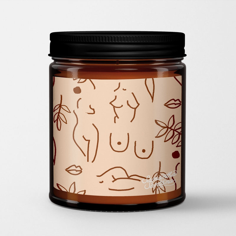 Samantha Santana Scented Candle in Amber Glass Jar: Neutral Nudes - Candlefy