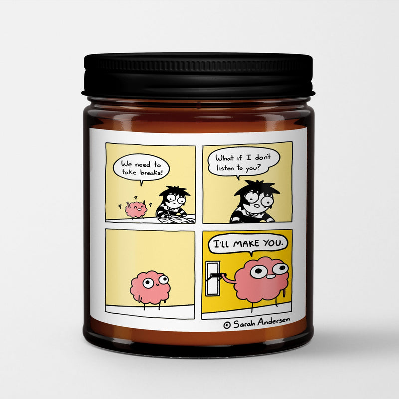 Sarah's Scribbles Scented Candle in Amber Glass Jar | We Need to Take a Break | Sarah Andersen